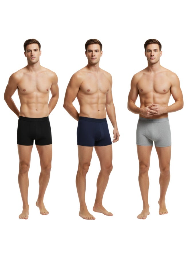 بيير دونا رجالي بوكسر قصير داخلي طقم 3 قطع – أسود، رمادي فاتح وكحلي | قطن مكعب ناعم | جودة كورية فاخرة | مريح في الارتداء | المقاس XXL - Image 2